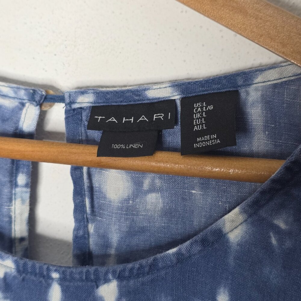 Tahari 100% Linen Blue Tie Dye Sleeveless Pocket Tank Dress Size Large L - Picture 5 of 6